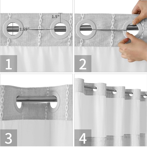 Eachope Grey Farmhouse No Hook Shower Curtain Boho Gray, Size 71x74 - Picture 6 of 9
